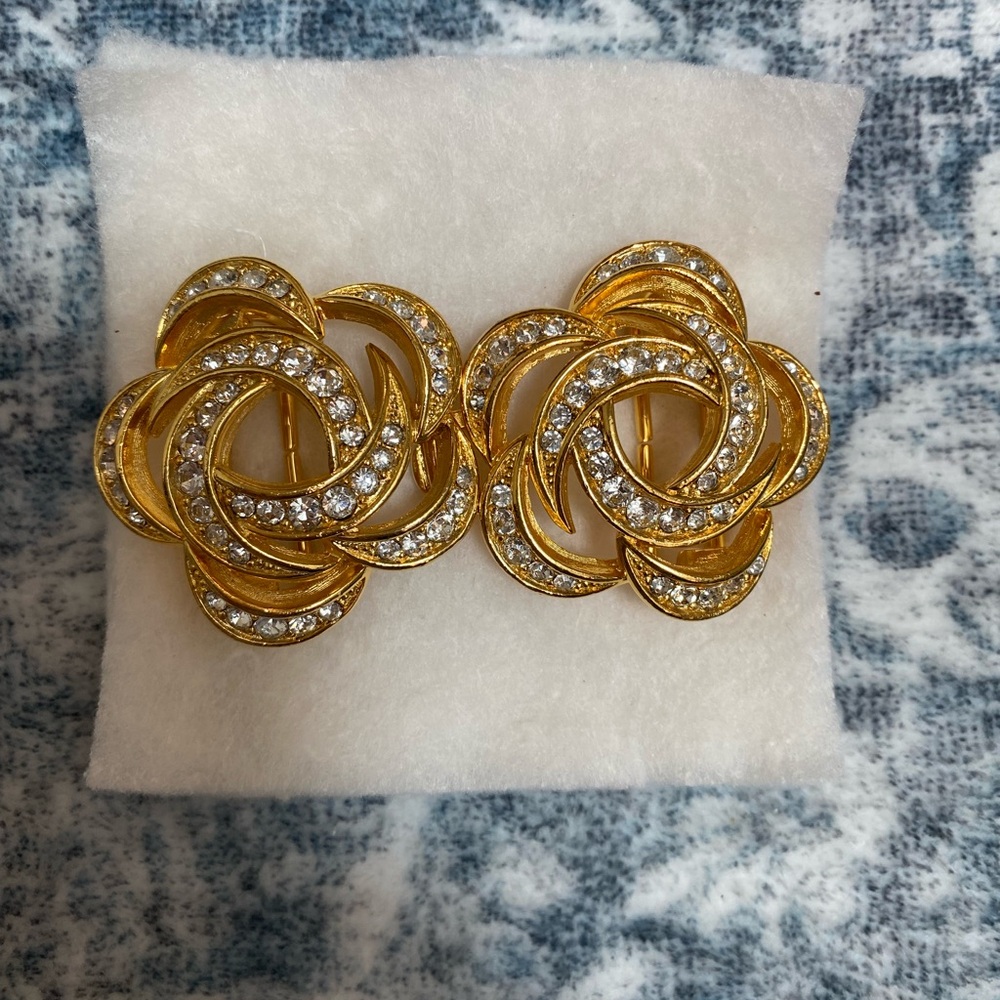 Vintage Elegant Goldtone and Rhinestone Floral Belt Buckle (no belt included!)